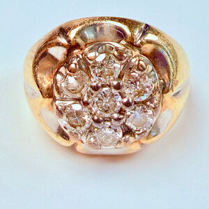 Estate 14K Solid Yellow Gold 1.4 CT Natural Diamond Cluster Circa 1950 VTG Ring
